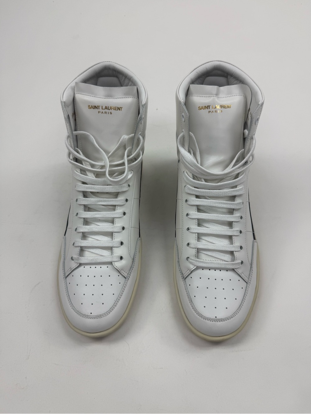 Saint Laurent White High-Top Sneakers with Black Stripe - Picture 7 of 10
